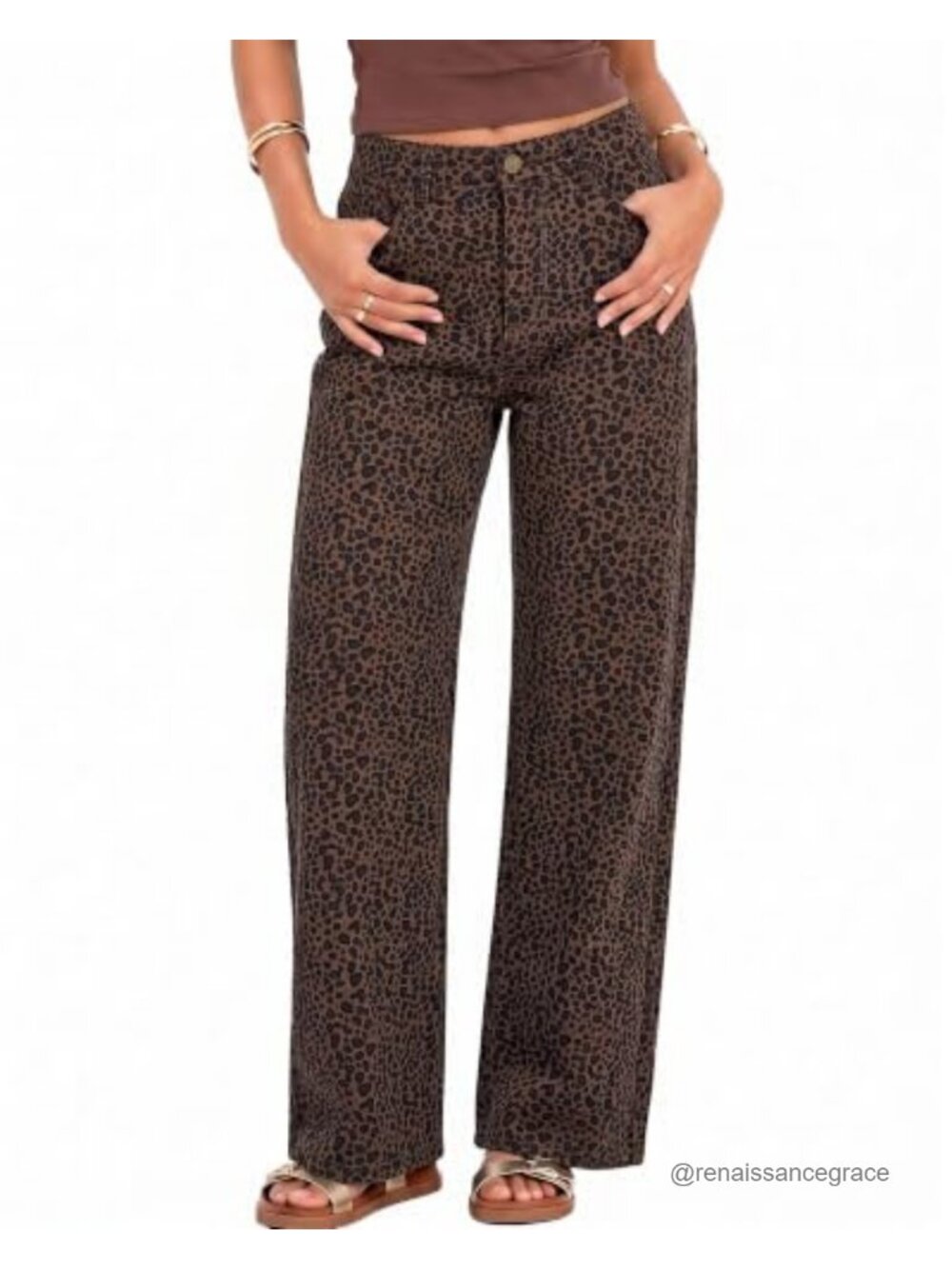 Wide Leg Cheetah Print High Rise Stretchy Baggy Jeans